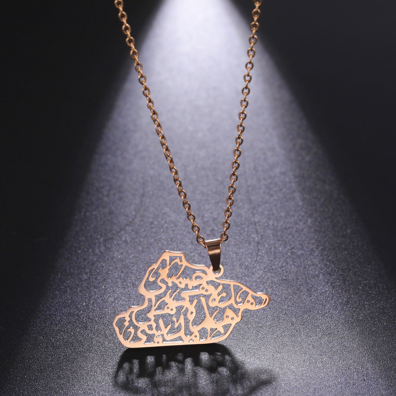 Map Series Titanium Steel Ornament Syria Map Islamic Text Pendant Stainless Steel