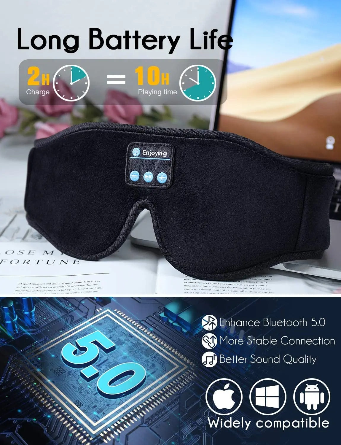 Sleeping mask with Bluetooth headphones