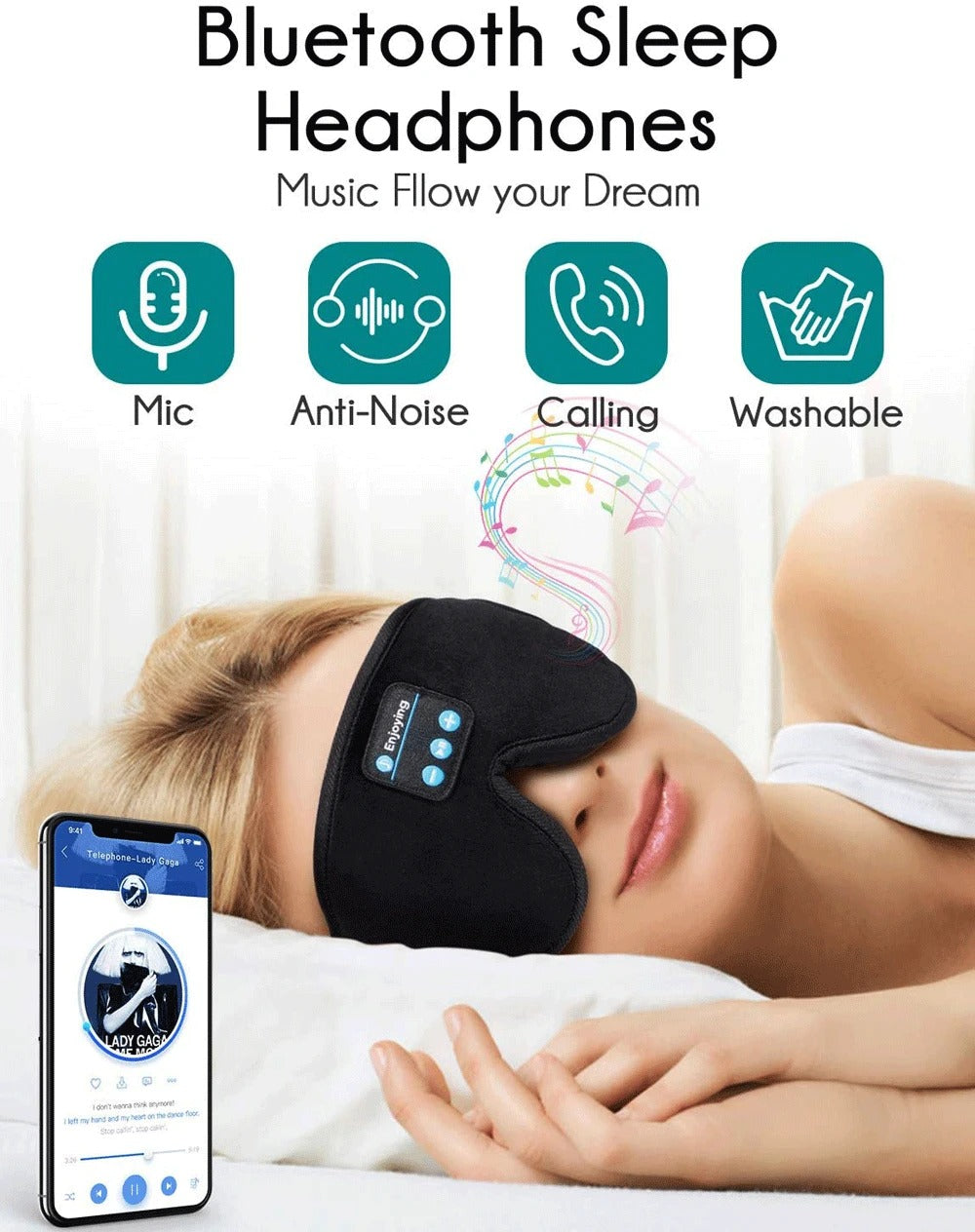 Sleeping mask with Bluetooth headphones