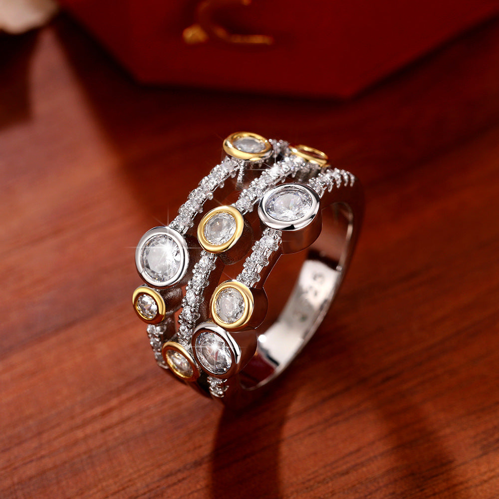 Two-tone Ring Hollow Geometry Line Dot Diamond